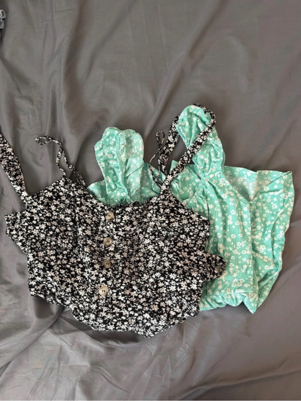 Two size small rompers - Black and Mint